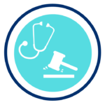 A logo with the diagrams of the stethoscope and hammer in it